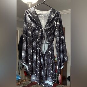 Black and White Celestial Print tie front dress